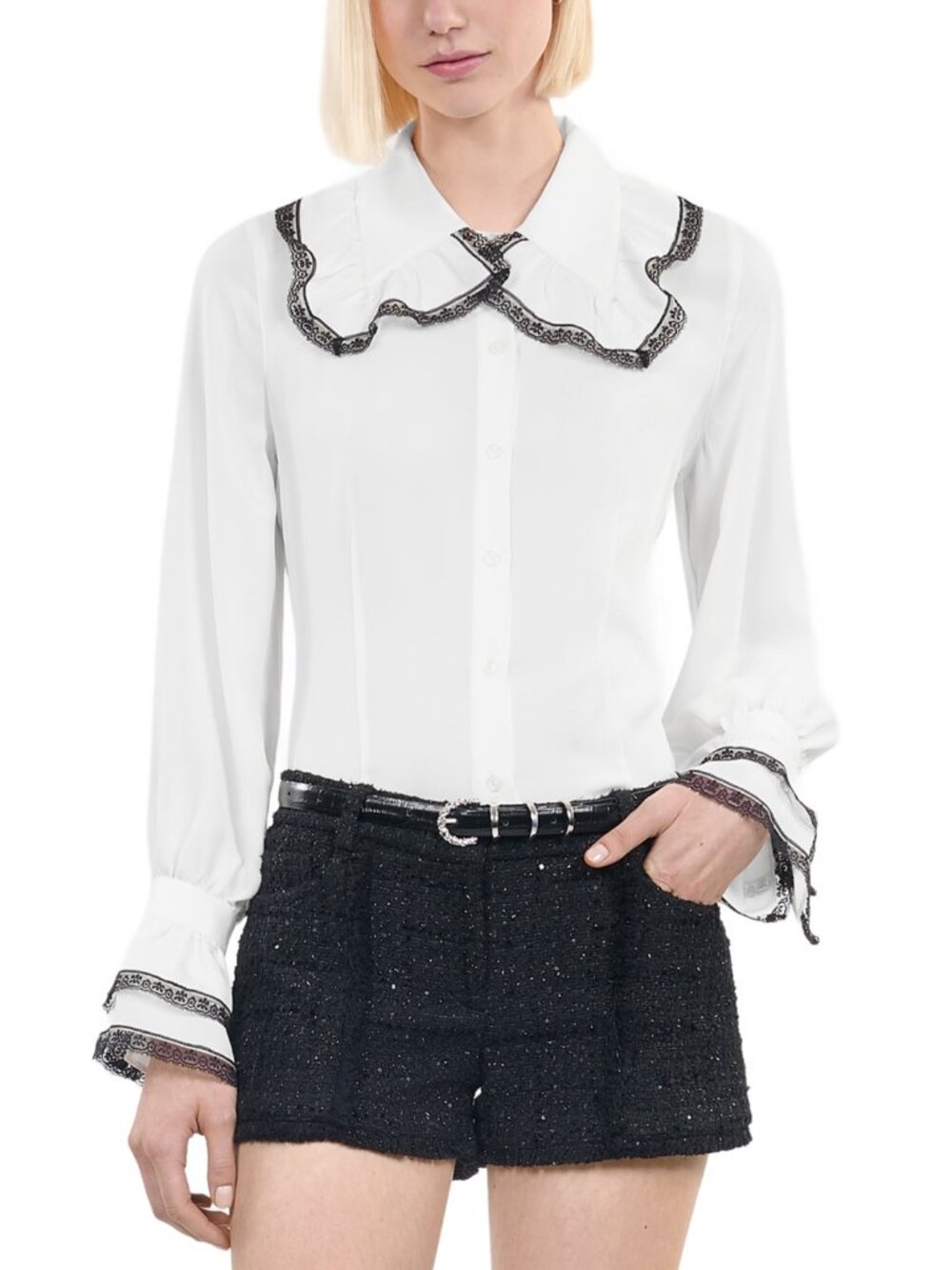 NWT THE KOOPLES XS silk lace trim shirt $425 MSRP